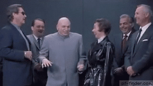 Dr. Evil gleefully laughing with his diabolical henchmen